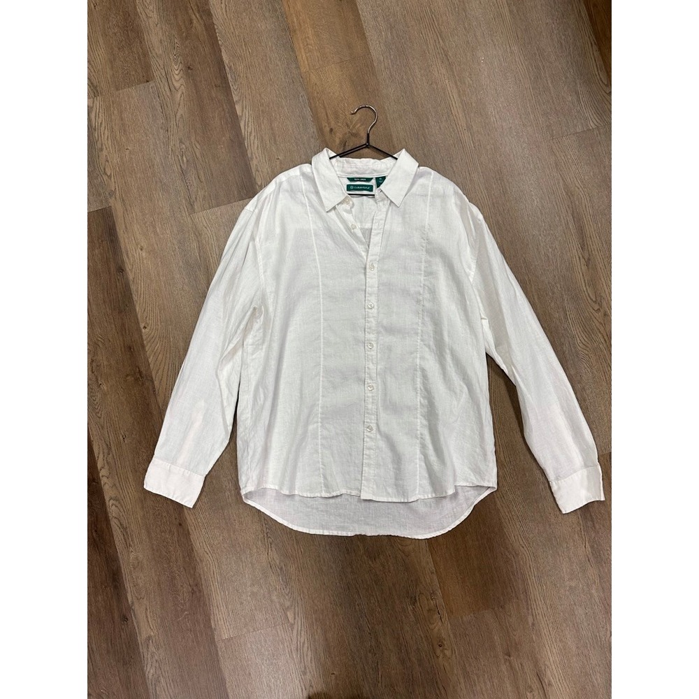 Cubavera Mens XL White 100% Linen Long Sleeve Pintuck Button Down Shirt